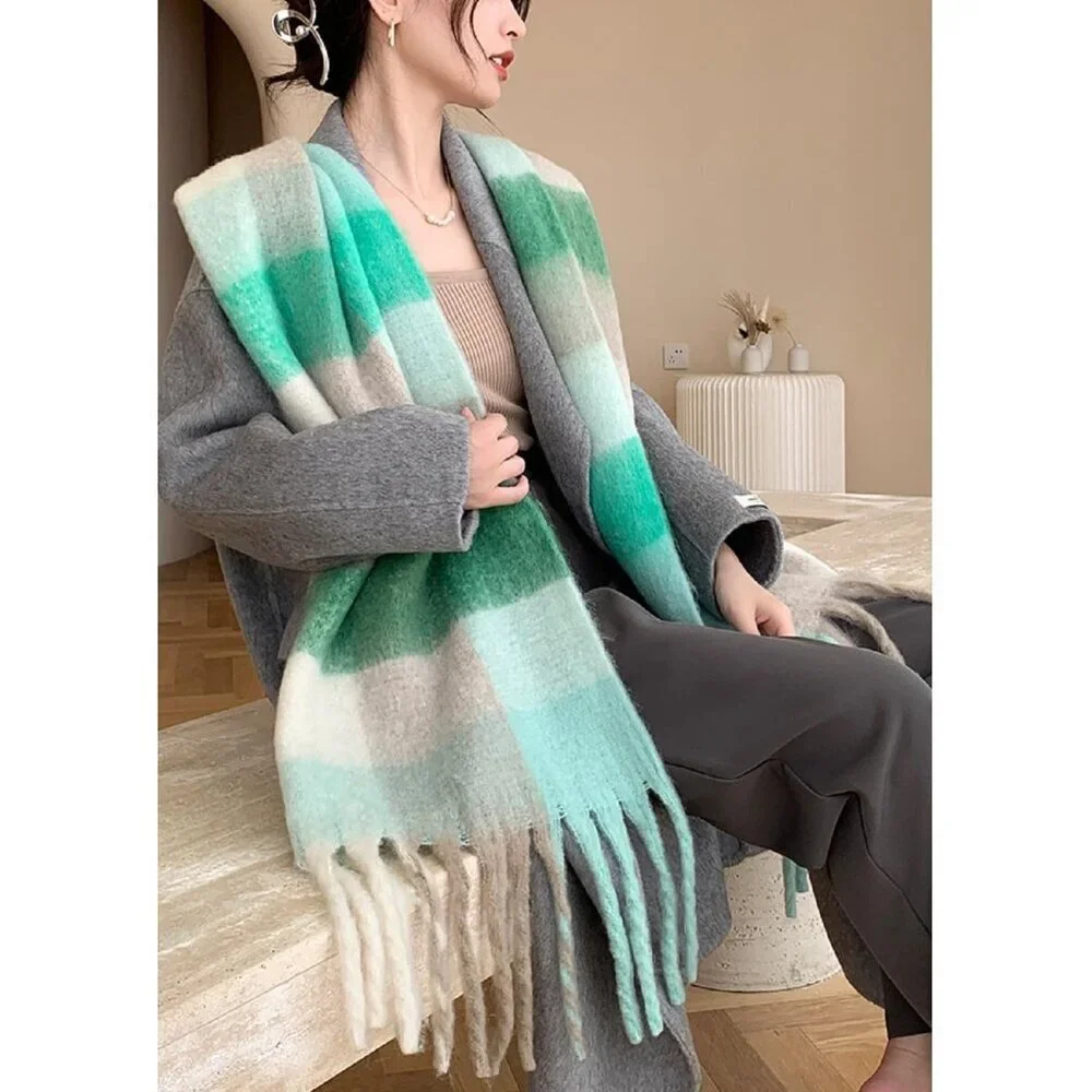 Women's Green Dark Green Winter Warm Long Shawl Cold Weather Thick Blanket Scarf